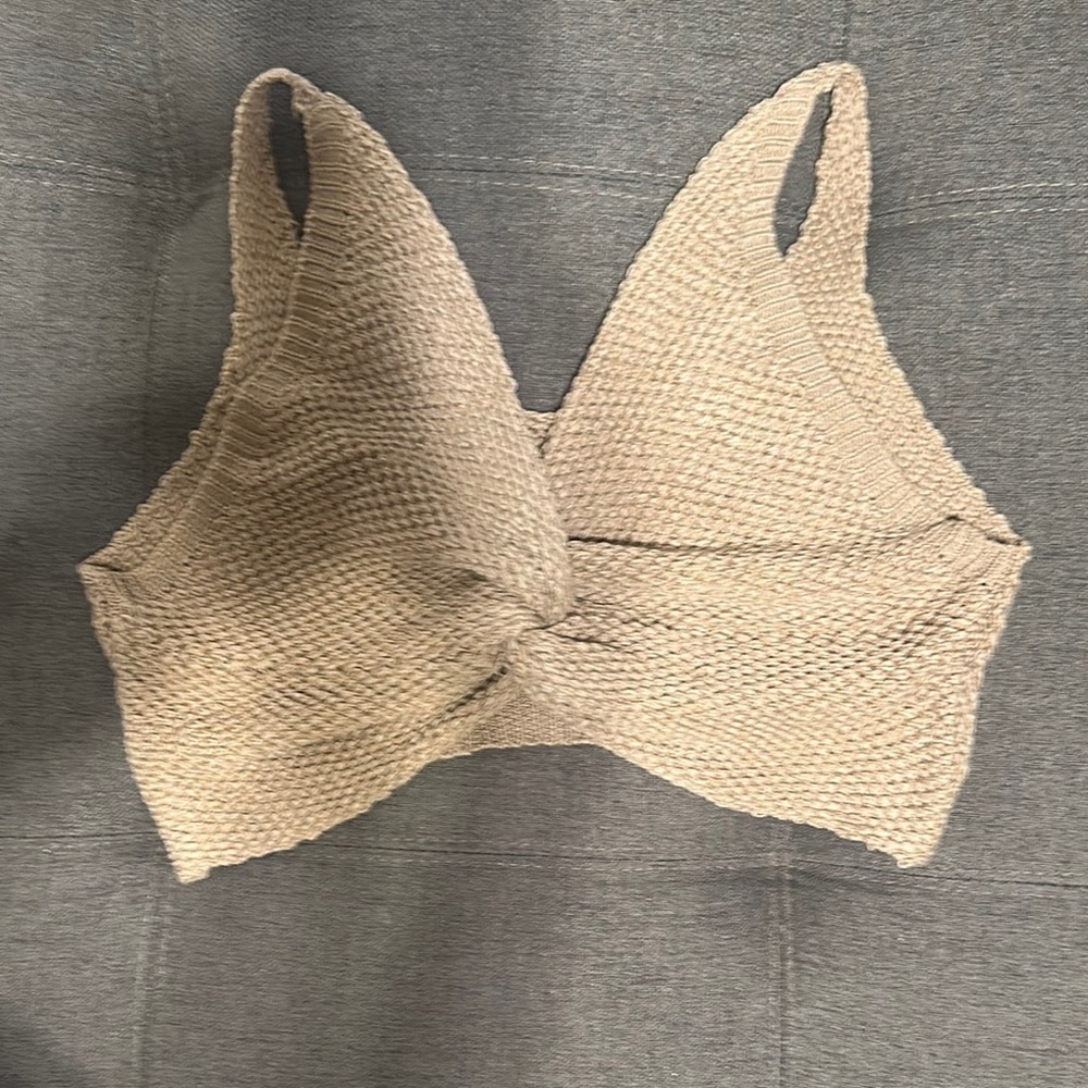 Beige Textured Knit Crop Top